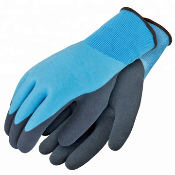 Water Liquid Proof Latex Double Coated Nylon Seamless Knit Gloves with Sandy and Foam Finish